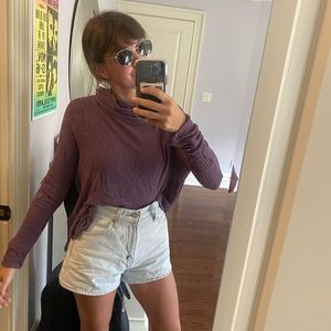 Free People Purple Waffle Cowl Neck Shirt